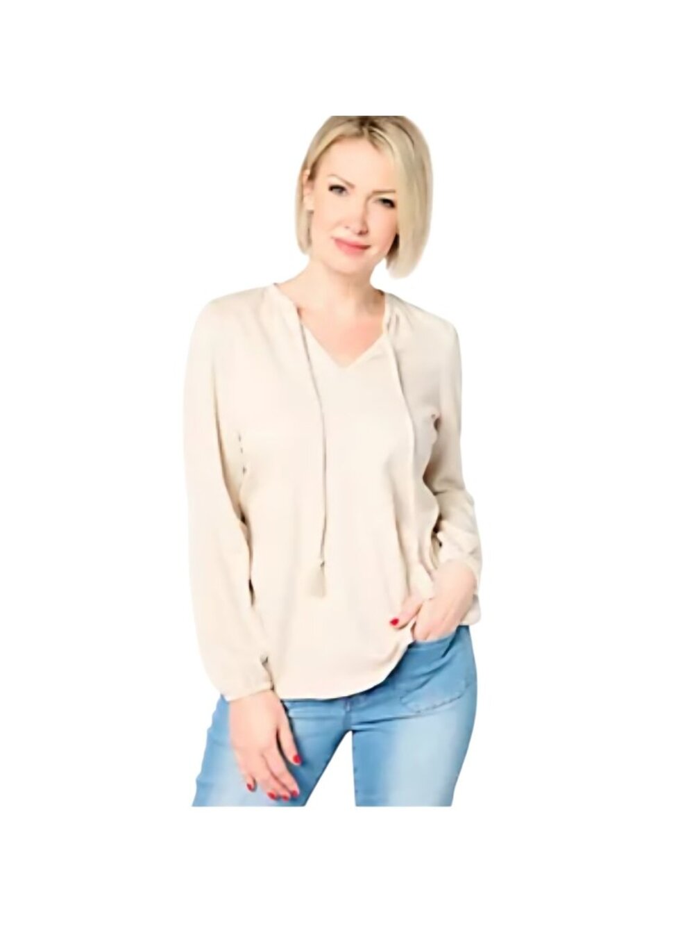 Belle by Kim Gravel Top Women's Sz XL Packable Tassel Peasant Sand A639660 NWOT